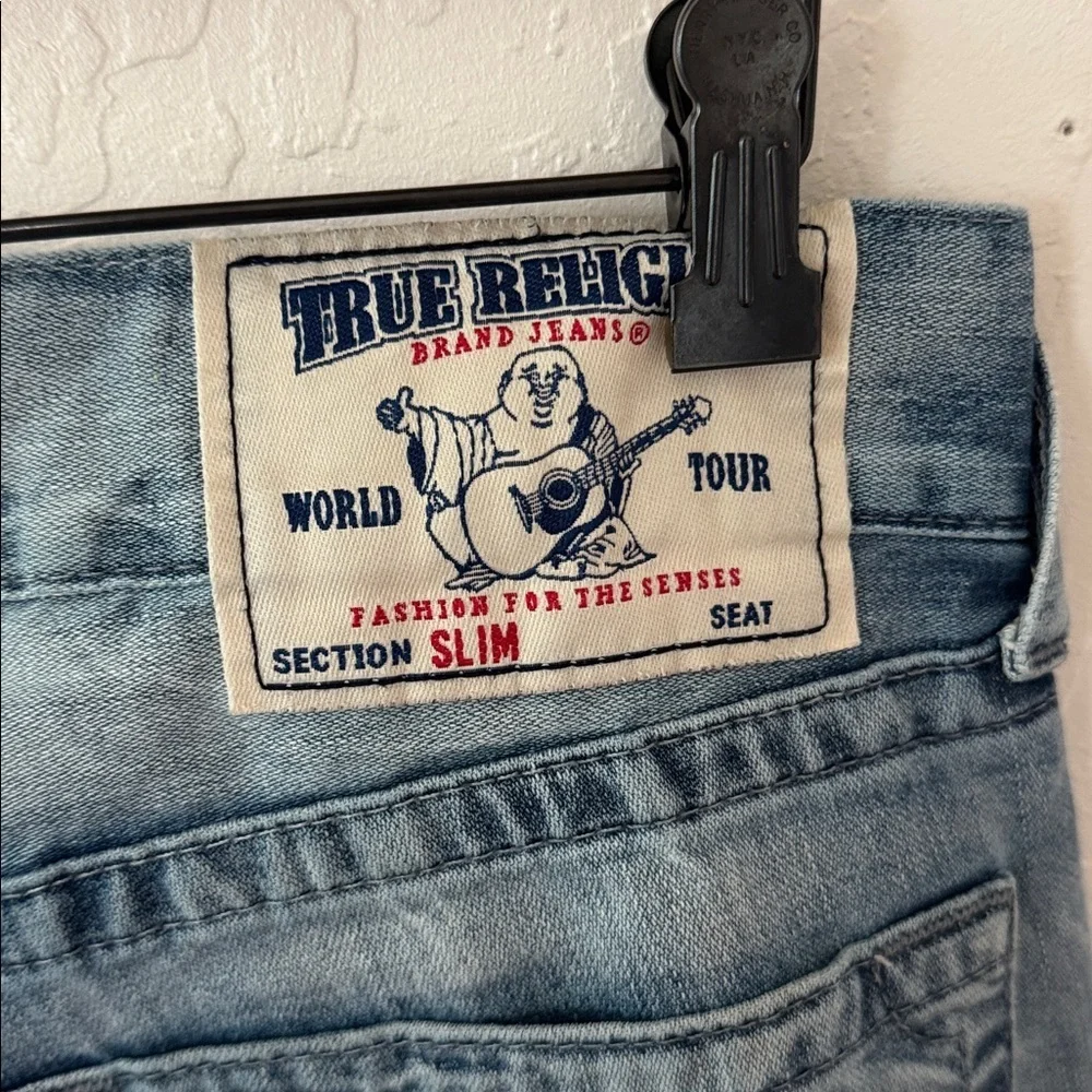 True Religion Washed Denim Slim Jeans Size 34 Inseam 34